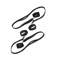 Черный бондажный набор на кровать (до 220 см.) с креплением на карабинах