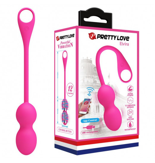 Розовые вагинальные шарики Elvira с управлением через смартфон