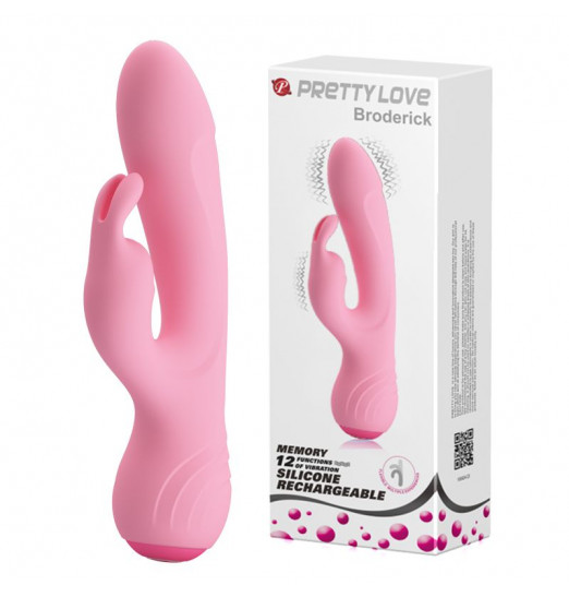 Нежно-розовый вибромассажер Broderick с клиторальным стимулятором - 17,9 см.