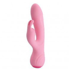 Нежно-розовый вибромассажер Broderick с клиторальным стимулятором - 17,9 см.