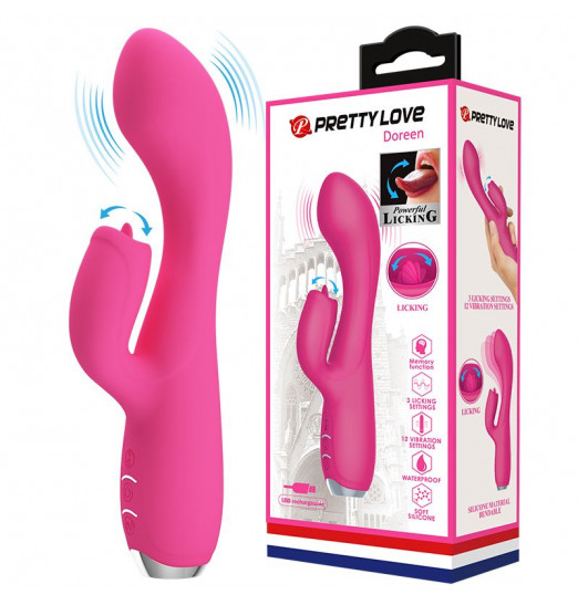 Розовый вибратор Doreen с клиторальным стимулятором - 19,8 см.