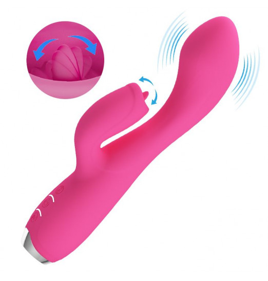 Розовый вибратор Doreen с клиторальным стимулятором - 19,8 см.