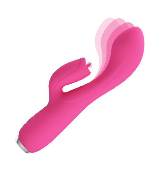 Розовый вибратор Doreen с клиторальным стимулятором - 19,8 см.