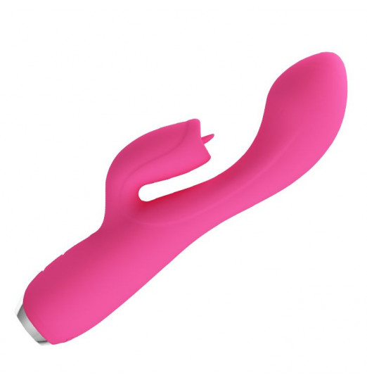 Розовый вибратор Doreen с клиторальным стимулятором - 19,8 см.