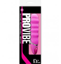 Розовый перезаряжаемый вибратор PROVIBE с волнами на стволе - 14 см.