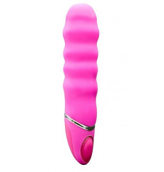 Розовый перезаряжаемый вибратор PROVIBE с волнами на стволе - 14 см.