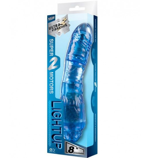 Синий вибратор LIGHT UP с 2 моторами - 20 см. Синий вибратор LIGHT UP с 2 моторами - 20 см.