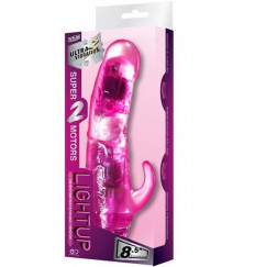 Розовый вибратор с подсветкой и 2 моторами LIGHT UP - 17 см.