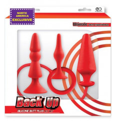 Набор из 3 красных анальных втулок BACK UP SILICONE ANAL KIT