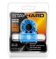 Голубое эрекционное виброкольцо 10 Function Vibrating Mega Bull Ring