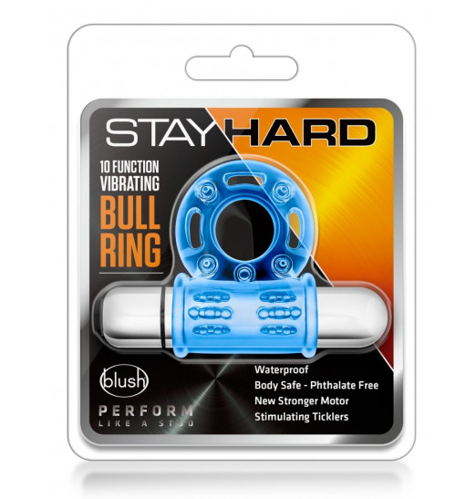 Голубое эрекционное виброкольцо 10 Function Vibrating Mega Bull Ring