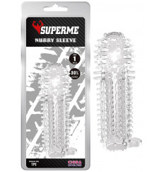 Закрытая прозрачная насадка на пенис с шипиками Nubby Sleeve - 14,5 см.