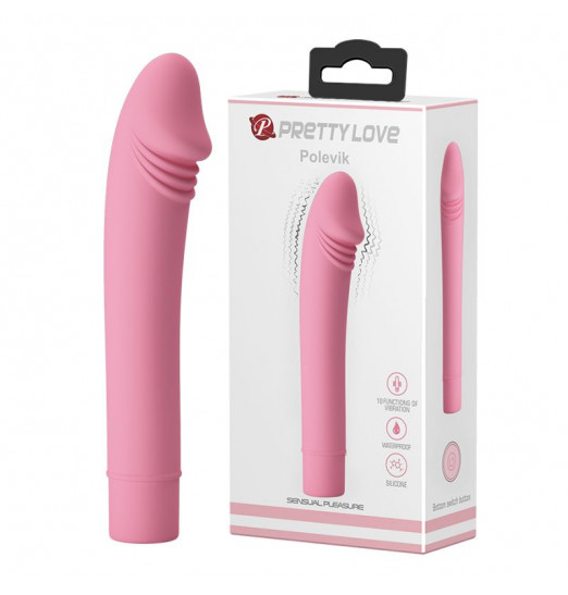 Нежно-розовый вибромассажер с выделенной головкой Polevik - 15,4 см.