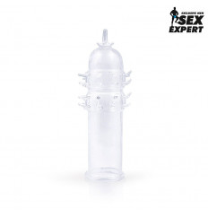 Закрытая прозрачная насадка на пенис с шипиками - 12 см.