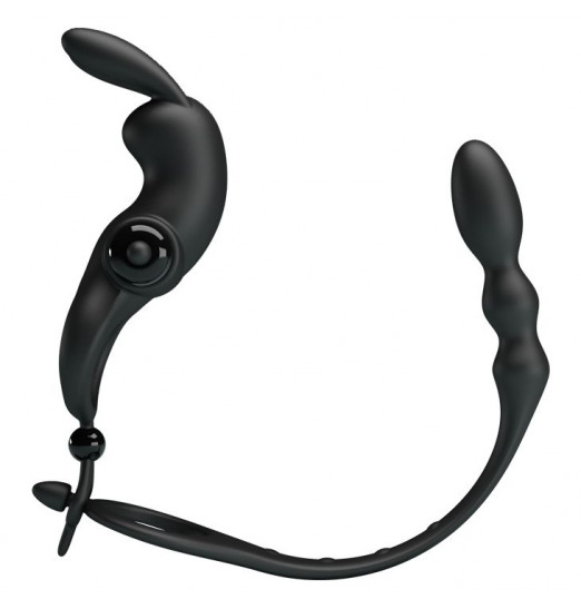 Черное эрекционное виброкольцо со съемным анальным хвостом