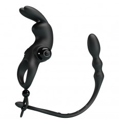 Черное эрекционное виброкольцо со съемным анальным хвостом