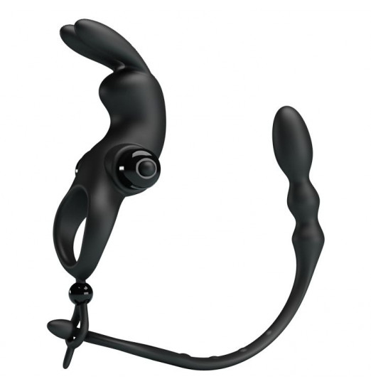 Черное эрекционное виброкольцо со съемным анальным хвостом