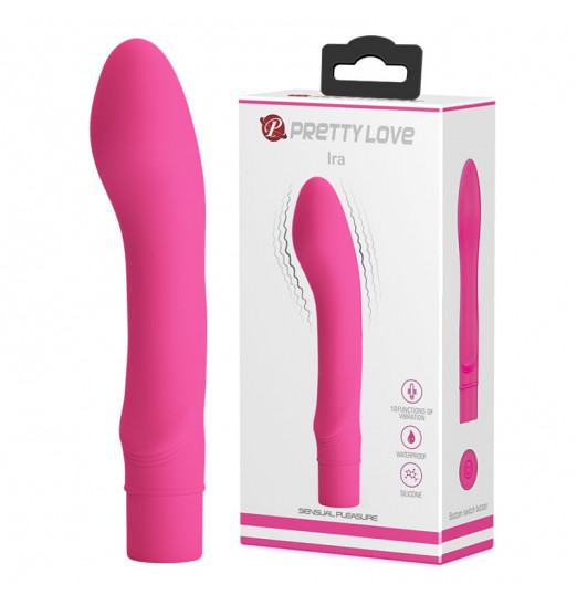 Розовый вибромассажер Ira с увеличенной загнутой головкой - 15 см.