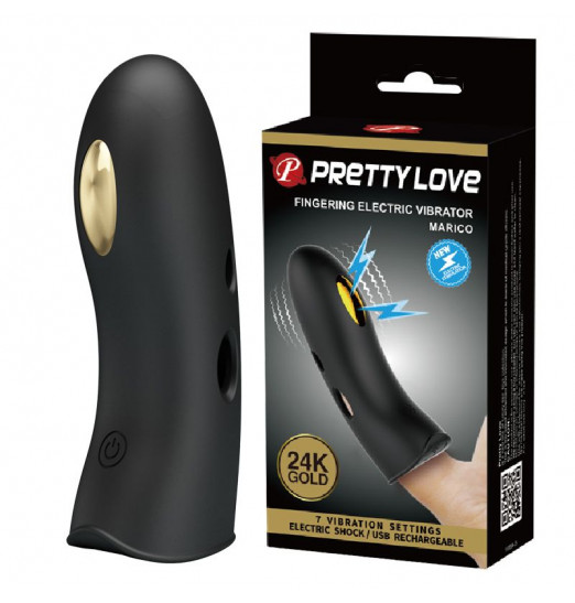 Черная вибронасадка на палец с электростимуляцией Marico