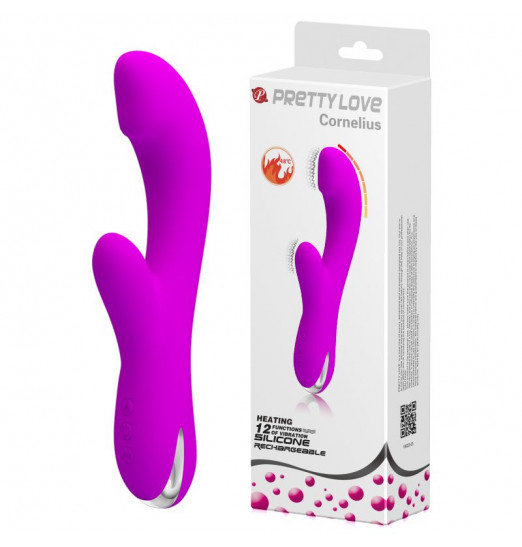 Лиловый вибратор с клиторальным отростком и нагревом Cornelius - 21,2 см.