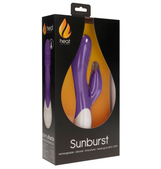 Фиолетовый вибратор-кролик Sunburst с функцией нагрева - 20 см.