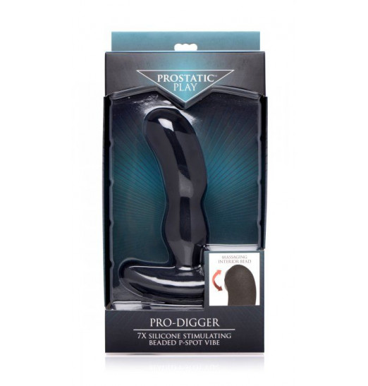 Черный массажер простаты Pro-Digger 7X Silicone Stimulating Beaded P-Spot Vibe