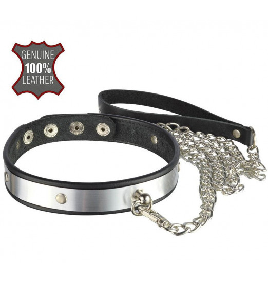 Черный ошейник с серебристыми вставками Черный ошейник с серебристыми вставками