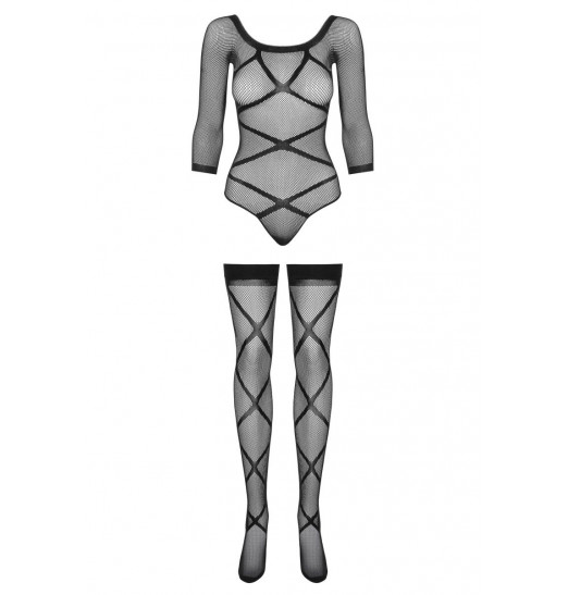 Эффектное полупрозрачное боди в комплекте с чулками