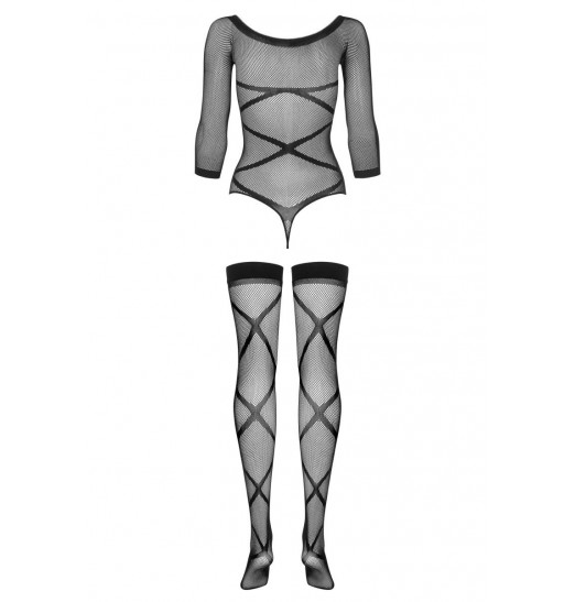 Эффектное полупрозрачное боди в комплекте с чулками