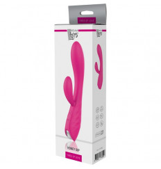 Ярко-розовый вибромассажер с клиторальным отростком HONEY DIP - 21,3 см.