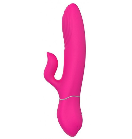 Ярко-розовый вибромассажер с клиторальным отростком DUO THRUSTER - 14 см. Ярко-розовый вибромассажер с клиторальным отростком DUO THRUSTER - 14 см.