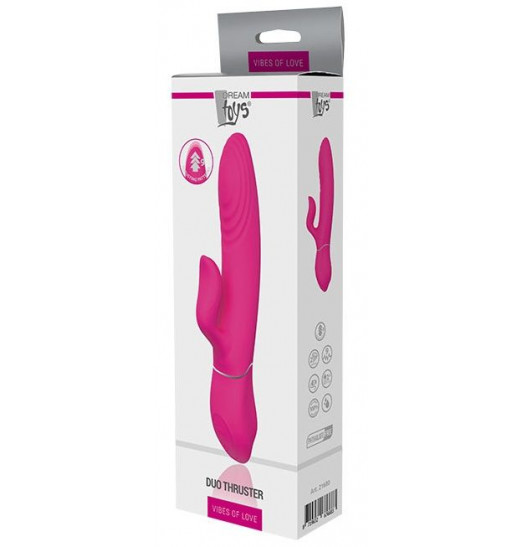 Ярко-розовый вибромассажер с клиторальным отростком DUO THRUSTER - 14 см. Ярко-розовый вибромассажер с клиторальным отростком DUO THRUSTER - 14 см.