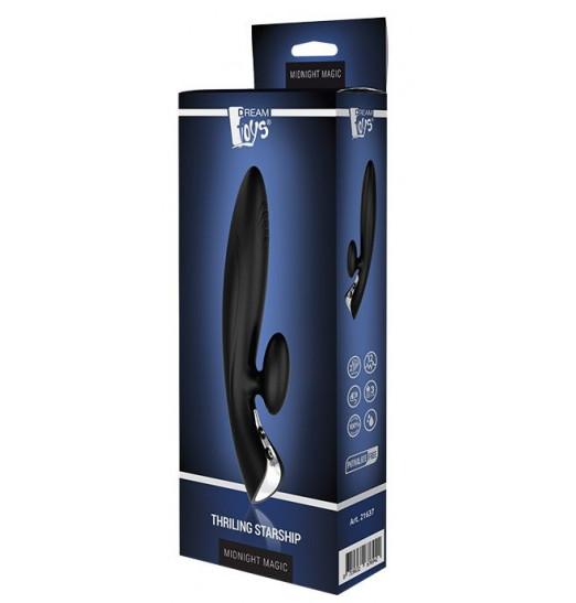 Черный вибромассажер с клиторальным отростком THRILLING STARSHIP - 21,8 см.
