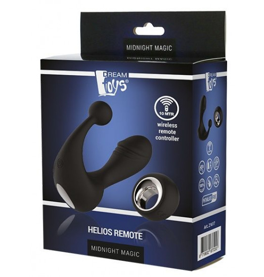 Черный вибромассажер со стимулятором клитора HELIOS REMOTE