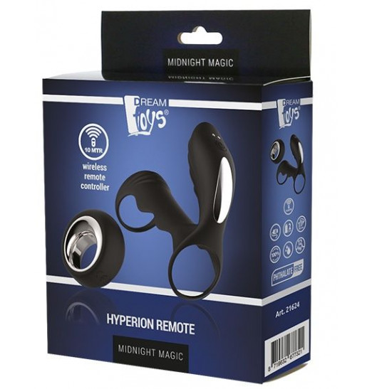 Черная насадка на пенис с вибрацией HYPERION REMOTE - 10 см.