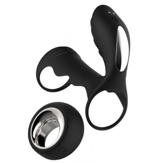 Черная насадка на пенис с вибрацией HYPERION REMOTE - 10 см.