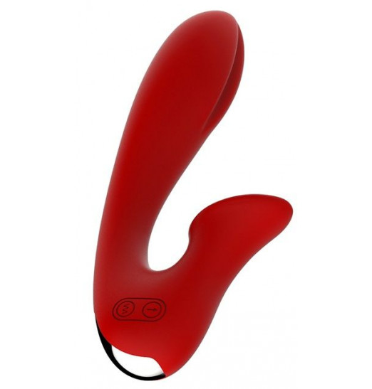 Красный вибромассажер с клиторальной стимуляцией IRIS - 20 см.
