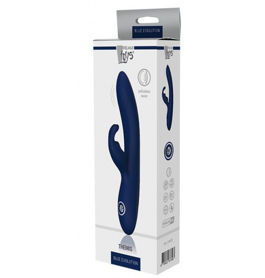 Синий вибромассажер-кролик THEMIS - 22 см.