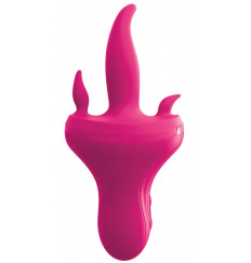 Розовый вибромассажер с 3 подвижными язычками Holey Trinity - 19 см.