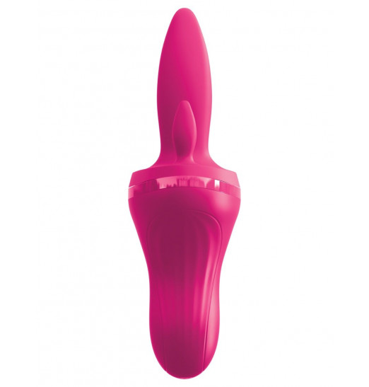 Розовый вибромассажер с 3 подвижными язычками Holey Trinity - 19 см.