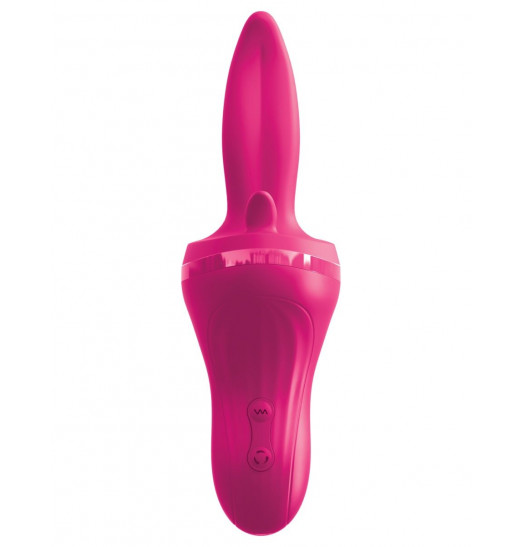 Розовый вибромассажер с 3 подвижными язычками Holey Trinity - 19 см.