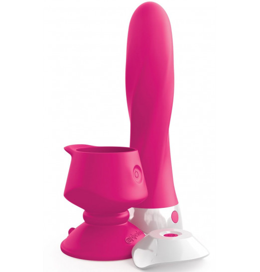 Розовый вибромассажер со сменной присоской Wall Banger Deluxe - 19 см.