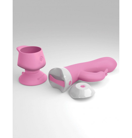 Розовый вибратор-кролик со съемной присоской Wall Banger Rabbit - 19,9 см.