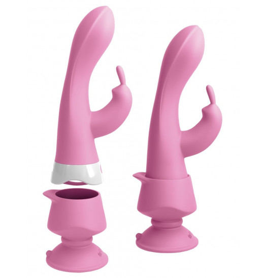 Розовый вибратор-кролик со съемной присоской Wall Banger Rabbit - 19,9 см.