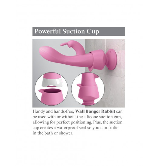 Розовый вибратор-кролик со съемной присоской Wall Banger Rabbit - 19,9 см.