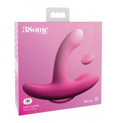 Розовый вибромассажер Rock N Grind с пультом - 17,2 см.