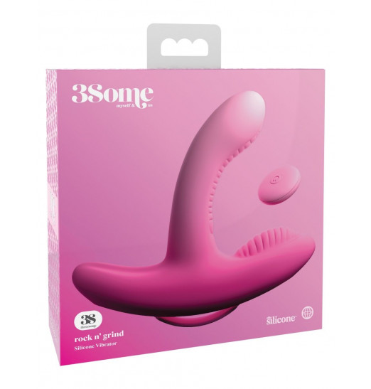 Розовый вибромассажер Rock N Grind с пультом - 17,2 см.