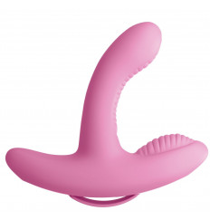 Розовый вибромассажер Rock N Grind с пультом - 17,2 см.