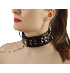 Черный ошейник с меховой подкладкой