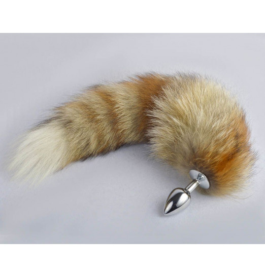 Серебристая анальная пробка с натуральным лисьим хвостом